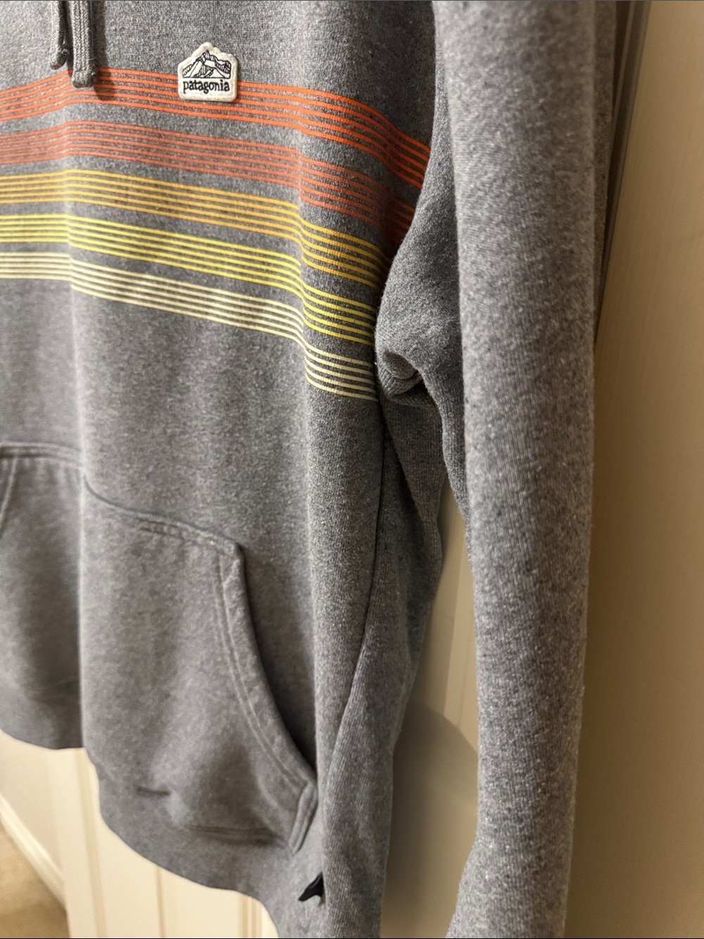 Patagonia Uprisal Gray Hoodie with Orange and Yellow Stripe - Picture 7 of 8